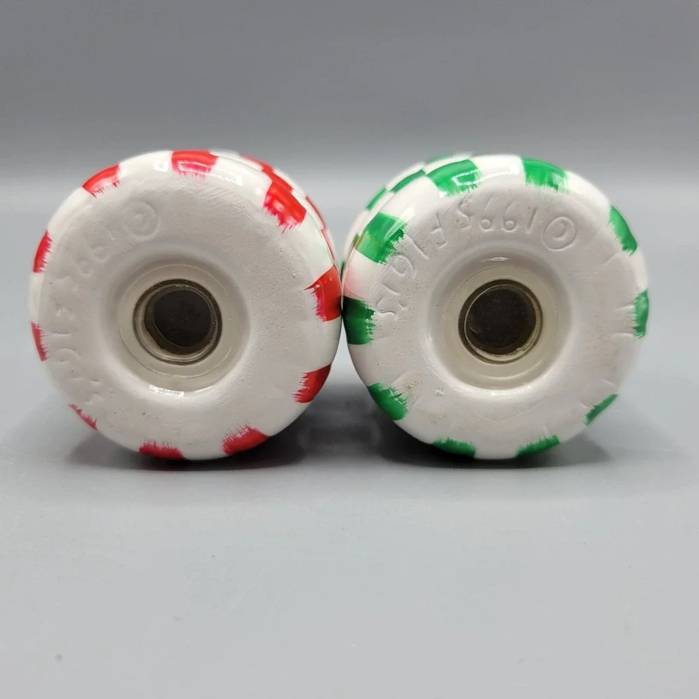 Vintage Ceramic Figis Red & Green Peppermint Candy Swirl Salt & Pepper Shakers